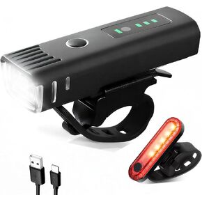 Lumor Bike Light Set USB-C Rechargeable, Super Bright Bicycle Front Headlight and Rear Taillight, Auto Sensing, IPX6 Waterproof, 4 Modes, Easy Install for Road and Mountain Cycling in Kuwait