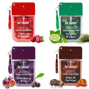 Le’Mist Freshspritz Fragrance Mist Hand Sanitizer Sprays (Rosewater, Cherry Blossom & Pear, Bubblegum Pop, Cashmere Woods), 1.5 fl oz Each (Pack of 4) - Portable Pocket Spray with Clip-On Design in Saudi Arabia