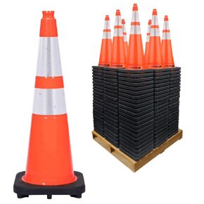 64 Pack 36" Inch 12 Lbs Orange Traffic Safety Cones with Dual Reflective Collars - High Visibility Industrial Pylons Traffic Cones for Road, Parking Lots, Driving, Construction in Saudi Arabia