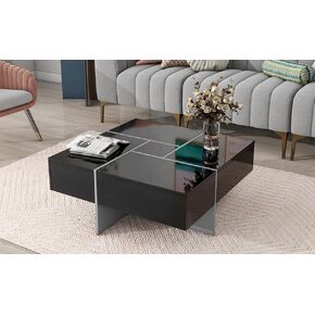 Modern Square Coffee Table with Hidden Storage, 31.5 x 31.5 inches, 4 Sliding Compartments, Black in Saudi Arabia