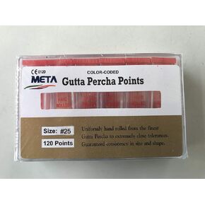Meta Gutta Percha Points - #25, 120/Pk. (6 Vials x 20 Points). Made in Kuwait