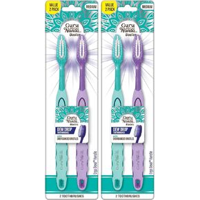 GuruNanda Dew Drop Toothbrushes - Medium Bristles for Deep Cleaning - Gentle on Teeth & Gums - Ideal for Kids & Adults - Pack of 2 in Kuwait