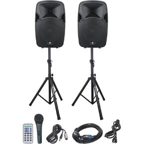 PRORECK PARTY 12 Portable 12-Inch Woofer 2-Way Powered PA Speaker System Combo Set with Bluetooth/USB/SD Card Reader/FM Radio/Remote Control/Speaker Stand in Kuwait