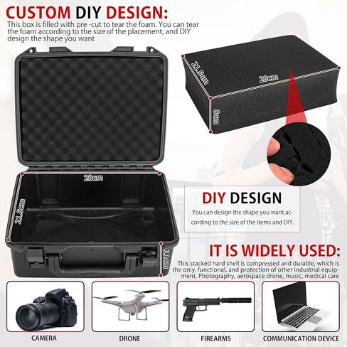 TORIBIO 16 Inch Hard Case for Microphone,Drones, Camera,Equipments, IP67 Waterproof Portable Storage Case with Pre-Diced Foam for Travel Outing Handheld,16.5" x 12" x 6.7" in Kuwait