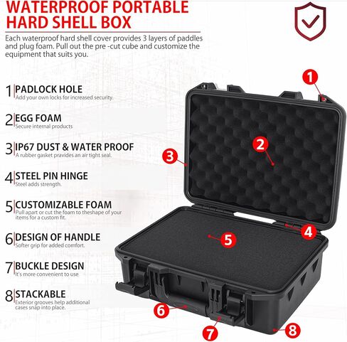 TORIBIO 16 Inch Hard Case for Microphone,Drones, Camera,Equipments, IP67 Waterproof Portable Storage Case with Pre-Diced Foam for Travel Outing Handheld,16.5" x 12" x 6.7" in Kuwait