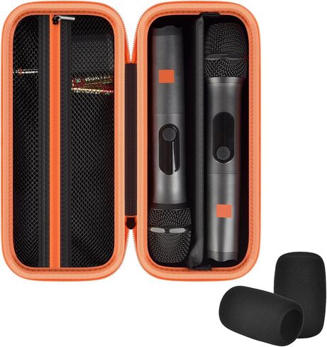 Wireless Microphone Case for JBL/for JBL PartyBox Two Microphone, Dual Mic Bag with Divider, 2 Foam Windscreens, Holds Receiver & AA Batteries for Karaoke/Singing/Parties (Box Only) in Kuwait