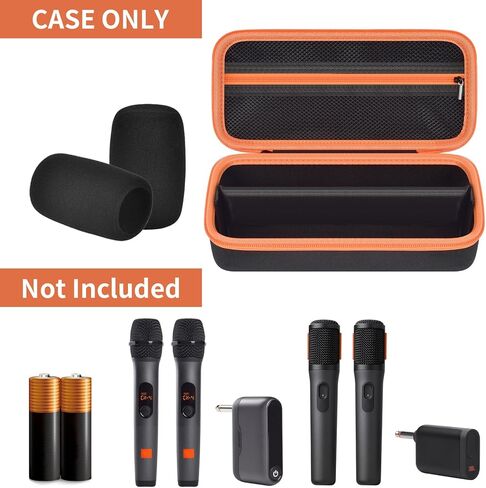Wireless Microphone Case for JBL/for JBL PartyBox Two Microphone, Dual Mic Bag with Divider, 2 Foam Windscreens, Holds Receiver & AA Batteries for Karaoke/Singing/Parties (Box Only) in Kuwait