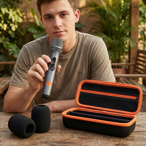Wireless Microphone Case for JBL/for JBL PartyBox Two Microphone, Dual Mic Bag with Divider, 2 Foam Windscreens, Holds Receiver & AA Batteries for Karaoke/Singing/Parties (Box Only) in Kuwait