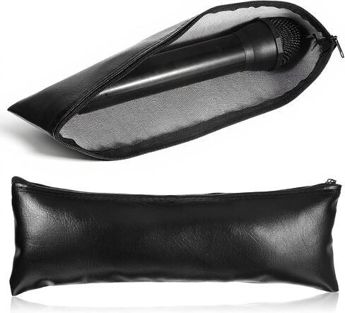 2 Pcs Microphone Bag, 11.33" x 4.06" PU Leather Black Microphone Case With Zipper Shockproof Mic Storage Pouch for Wired Wireless Microphone in Saudi Arabia