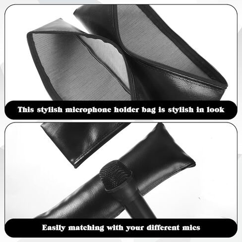 2 Pcs Microphone Bag, 11.33" x 4.06" PU Leather Black Microphone Case With Zipper Shockproof Mic Storage Pouch for Wired Wireless Microphone in Saudi Arabia