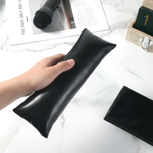 2 Pcs Microphone Bag, 11.33" x 4.06" PU Leather Black Microphone Case With Zipper Shockproof Mic Storage Pouch for Wired Wireless Microphone in Saudi Arabia