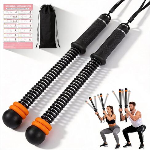 Portable Ropeless Battle Ropes - Adjustable Weights Cordless Battle Ropes for Home Gym with Training Poster & Storage Bag - Workout Exercise Battle Rope for Low-Impact Workout, HIIT & Cardio - Black in Saudi Arabia
