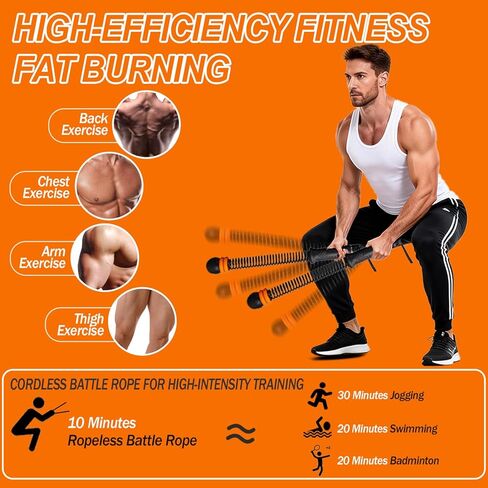 Portable Ropeless Battle Ropes - Adjustable Weights Cordless Battle Ropes for Home Gym with Training Poster & Storage Bag - Workout Exercise Battle Rope for Low-Impact Workout, HIIT & Cardio - Black in Saudi Arabia