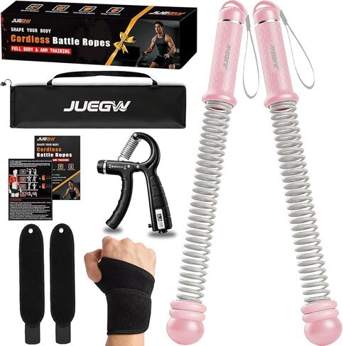 Cordless Battle Ropes for Home Workout – Ropeless HIIT & Strength Training Kit with Hand Gripper & Wrist Wraps – Portable Full Body Fitness Equipment for Small Spaces in Kuwait