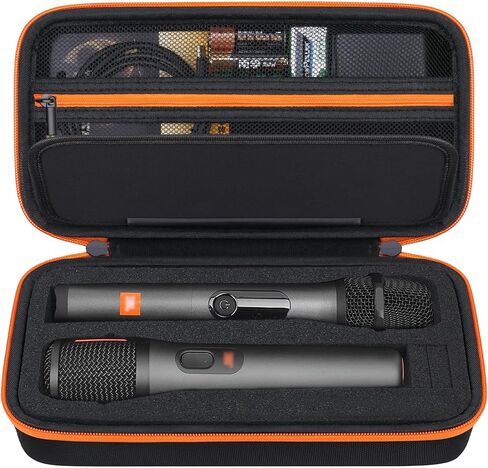 Canboc Microphone Case for JBL Wireless Two Microphone System/JBL PartyBox Wireless Mic with Dual-Channel Receiver, Mesh Pocket fit Receiver, Batteries, Cable and Adapter, Black (Case Only) in Saudi Arabia