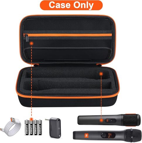 Canboc Microphone Case for JBL Wireless Two Microphone System/JBL PartyBox Wireless Mic with Dual-Channel Receiver, Mesh Pocket fit Receiver, Batteries, Cable and Adapter, Black (Case Only) in Saudi Arabia