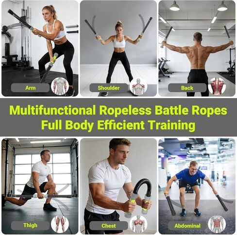 حبال معركة لاسلكية مرجحة، 2 في 1 حبال معركة محمولة بدون حبال لصالة الألعاب الرياضية المنزلية، حبال تمرين لـ HIIT، تدريبات هوائية قوية ومنخفضة التأثير، معدات تمارين متعددة الاستخدامات للرجال والنساء in Kuwait