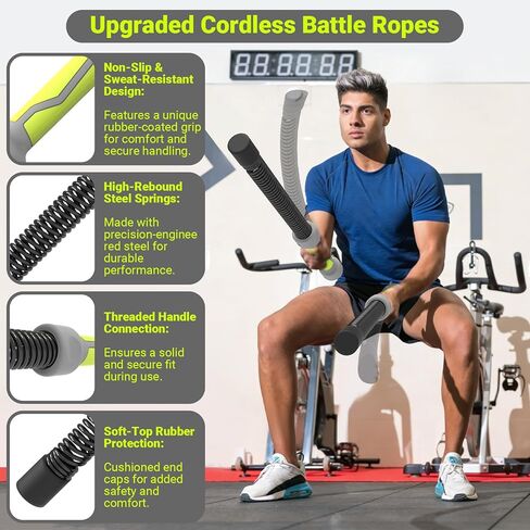 حبال معركة لاسلكية مرجحة، 2 في 1 حبال معركة محمولة بدون حبال لصالة الألعاب الرياضية المنزلية، حبال تمرين لـ HIIT، تدريبات هوائية قوية ومنخفضة التأثير، معدات تمارين متعددة الاستخدامات للرجال والنساء in Kuwait