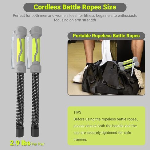 حبال معركة لاسلكية مرجحة، 2 في 1 حبال معركة محمولة بدون حبال لصالة الألعاب الرياضية المنزلية، حبال تمرين لـ HIIT، تدريبات هوائية قوية ومنخفضة التأثير، معدات تمارين متعددة الاستخدامات للرجال والنساء in Kuwait