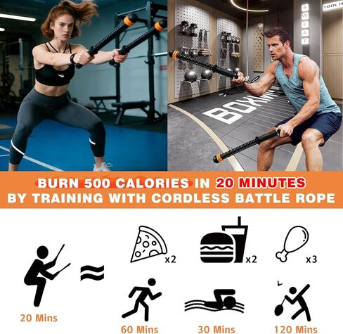 Ropeless Battle Ropes, Portable Cordless Battle Ropes with Sliding Weight Rings for Customizable Intensity, Home Training Kit with Storage Bag, Spring Stick for HIIT Strength & Muscle Training in Kuwait