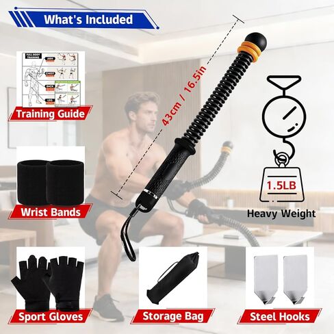 Ropeless Battle Ropes, Portable Cordless Battle Ropes with Sliding Weight Rings for Customizable Intensity, Home Training Kit with Storage Bag, Spring Stick for HIIT Strength & Muscle Training in Kuwait