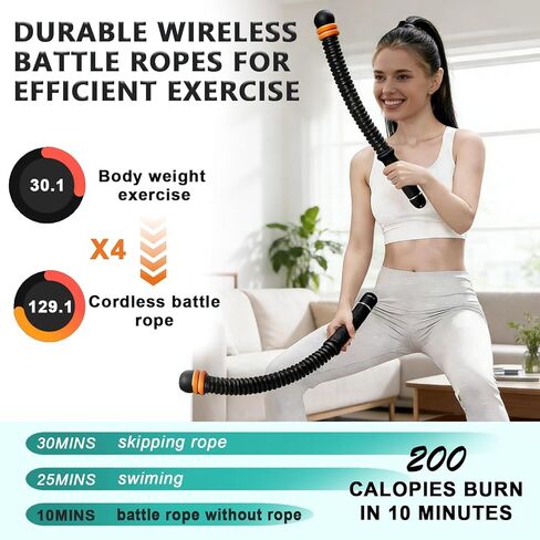 Battle Ropes, for Home Gym, Weighted Cordless Battle Rope, Portable Workout Ropes, Suitable for Low-Impact Cardio Training, Cardio & Muscle Training, Home Gym Equipment for Men & Women in Saudi Arabia