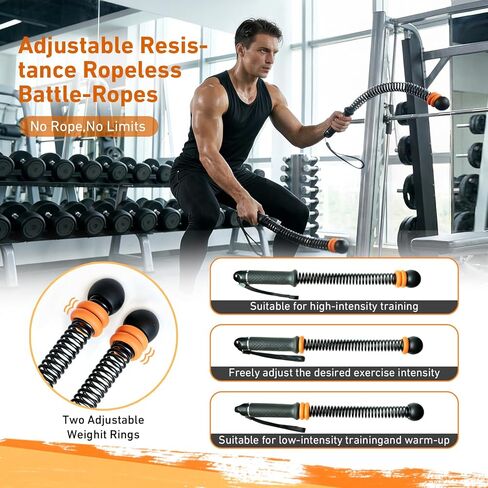 Weighted Ropeless Battle Ropes, Adjustable Cordless Resistance Training Rope, Portable Home Gym Fitness Equipment for HIIT, Cardio & Strength Training, Low Noise Workout for Men and Women in Kuwait