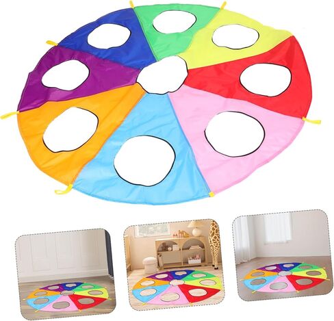 مظلة قوس قزح من بيسبورتبل للأولاد والبنات، 9 فتحات، لعبة تعاونية، مظلة نشاط تدريب حسي خارجي للأطفال الصغار ومرحلة ما قبل المدرسة in Kuwait