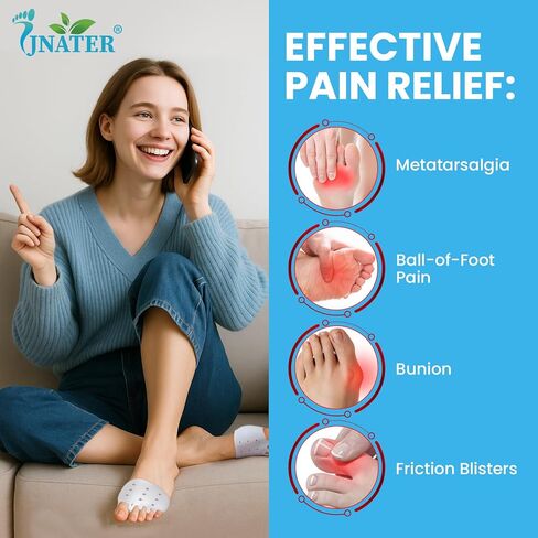فواصل أصابع القدم وبطانات مشط القدم للنساء والرجال - 4 قطع فواصل جل لأصابع القدم، وسادة ناعمة لمقدمة القدم لتخفيف الألم، وألم مشط القدم، وورم مورتون العصبي، راحة طوال اليوم للمشي والوقوف لفترة طويلة in Kuwait
