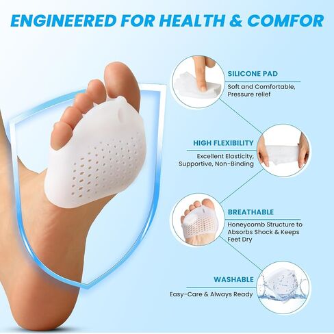 فواصل أصابع القدم وبطانات مشط القدم للنساء والرجال - 4 قطع فواصل جل لأصابع القدم، وسادة ناعمة لمقدمة القدم لتخفيف الألم، وألم مشط القدم، وورم مورتون العصبي، راحة طوال اليوم للمشي والوقوف لفترة طويلة in Kuwait