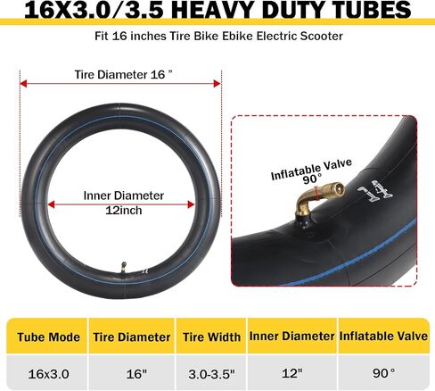 16x3.0 Inner Tube,with 90°Angled Valve Replacement for E-Bikes Electric Scooters Mopeds Kids Bikes Unicycles and Folding Bikes in Kuwait