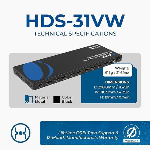 معالج تحكم جدار الفيديو OREI 4K 3x3 HDMI يعرض ما يصل إلى 1080 بكسل - 2x2، 1x2، 1x4، 1x3، 2x3، 3x2، 2x4، 4x2 يدعم استخراج الصوت RS-232 بتدوير 180 درجة (HDS-31VW) in Saudi Arabia