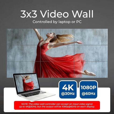 معالج تحكم جدار الفيديو OREI 4K 3x3 HDMI يعرض ما يصل إلى 1080 بكسل - 2x2، 1x2، 1x4، 1x3، 2x3، 3x2، 2x4، 4x2 يدعم استخراج الصوت RS-232 بتدوير 180 درجة (HDS-31VW) in Saudi Arabia