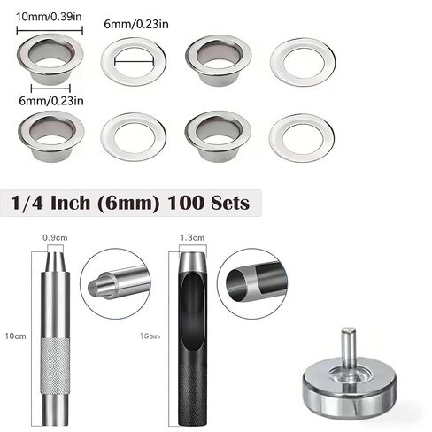 1/4 Inch Grommet Tool Kit 100 Sets - Grommet Eyelets Kit with Punch, Metal Grommets in Silver for Fabric, Leather, Canvas in Kuwait