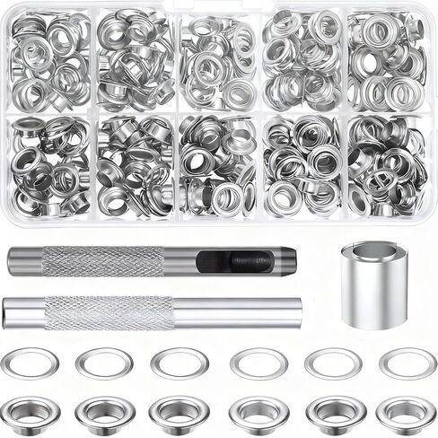 1/2 Inch Grommet Tool Kit 100 Sets - Grommet Eyelets Kit with Punch, Metal Grommets in Silver for Fabric, Leather, Canvas (Silver) in Kuwait