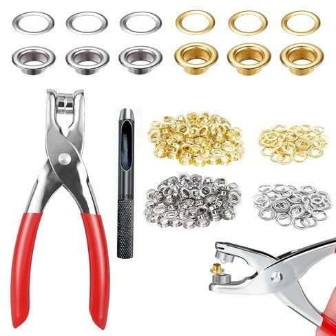 1/2 Inch Grommet Tool Kit 150 Set - Darteno Grommet Eyelets Metal in Gold & Silver with Hole Punch Pliers for Fabric, Leather, Canvas, Professional Installation Set in Kuwait