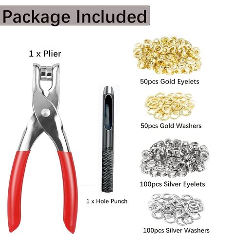 1/2 Inch Grommet Tool Kit 150 Set - Darteno Grommet Eyelets Metal in Gold & Silver with Hole Punch Pliers for Fabric, Leather, Canvas, Professional Installation Set in Kuwait