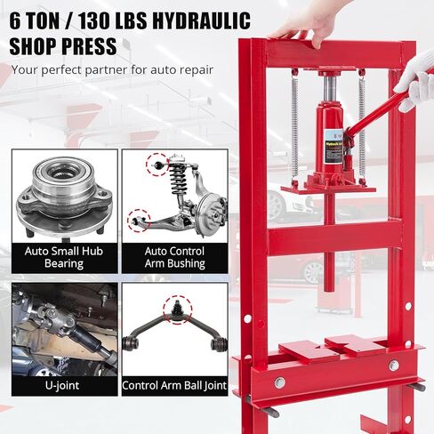 Garvee Red 6 T Powerful Hydraulic Shop Press for Car Repair - Adjustable H-Frame Design, Versatile Benchtop Use, Adjustable Working Table Height, Heavy Duty Construction, and Easy Operation. in Saudi Arabia