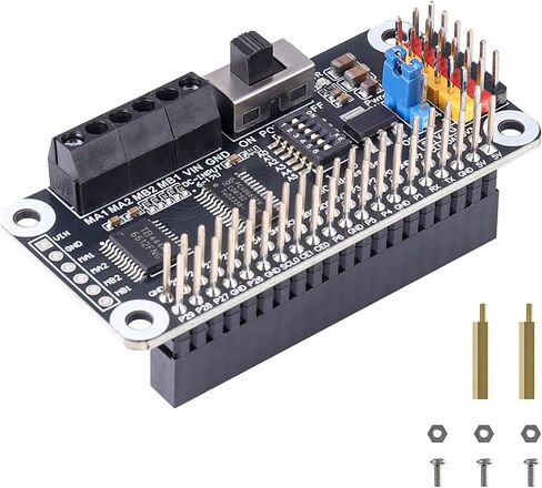 Motor & Servo Driver HAT for Raspberry Pi 40-Pin Header, PCA9685 16-Channel 12-bit PWM + TB6612FNG Dual DC Motor Driver, Drives 2 DC Motors & 6 Servos, I2C Control, 6-12V VIN in Kuwait