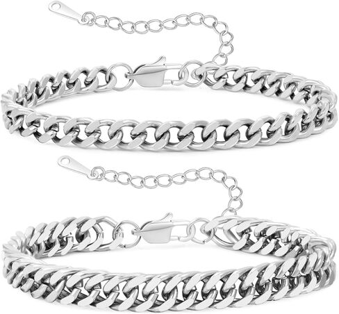 Senteria 3 Pcs Stainless Steel Bracelet for Men Women Adjustable Sturdy Rope Figaro Cuban Link Bracelet Set Stack Chain Bracelets for Men Dad Husband 7/8 Inches in Kuwait