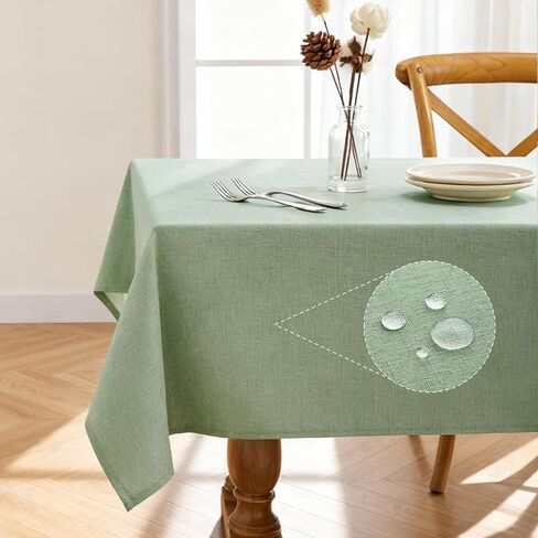 Pureegg Rectangle Linen Tablecloth Waterproof & Stain Resistant, Wrinkle-Free Table Cloth Adds Elegance and Protection, Ideal for Dining, Party, Wedding and Outdoor, 52 x 70 Inch, Sage Green in Kuwait
