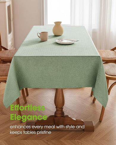 Pureegg Rectangle Linen Tablecloth Waterproof & Stain Resistant, Wrinkle-Free Table Cloth Adds Elegance and Protection, Ideal for Dining, Party, Wedding and Outdoor, 52 x 70 Inch, Sage Green in Kuwait