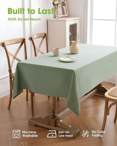 Pureegg Rectangle Linen Tablecloth Waterproof & Stain Resistant, Wrinkle-Free Table Cloth Adds Elegance and Protection, Ideal for Dining, Party, Wedding and Outdoor, 52 x 70 Inch, Sage Green in Kuwait