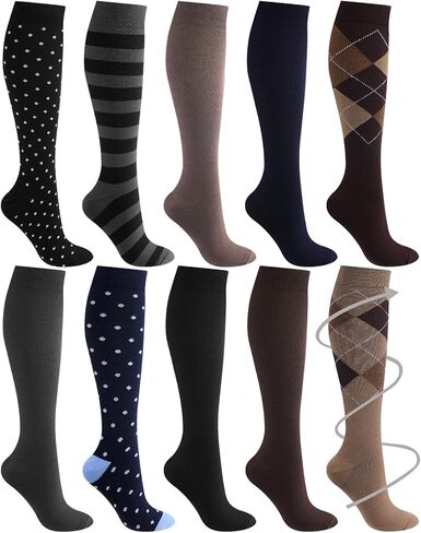 10 Pairs Women Dress Compression Socks Women's Knee High Light Compression Socks 8-15 Mmhg Graduated Support Dress Stockings for Women Mother Gifts in Saudi Arabia