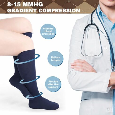 10 Pairs Women Dress Compression Socks Women's Knee High Light Compression Socks 8-15 Mmhg Graduated Support Dress Stockings for Women Mother Gifts in Saudi Arabia