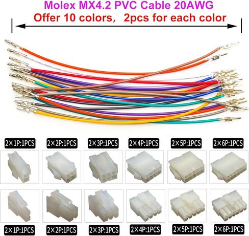 Mini-Fit Jr 4.2 Pre-Crimped Male Female Extension Cable Compatible with Molex 4.2mm, 20AWG UL1007 PVC Cable 10 Colors, 25cm with Dual Row 1/2/3/4/5/6Pin Connector (TC-MX4.2-D-MF-25cm) in Saudi Arabia