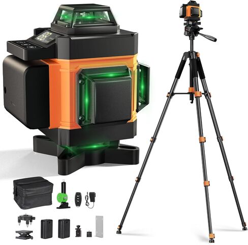 Lusweimi Laser Level with 72'' Tripod, 16-Line 4x360° Self Leveling Green Laser Level with Remote, 2 Batteries and Carry Bag for Construction, Floor Tiling and Home Renovation in Kuwait