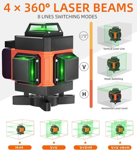 Lusweimi Laser Level with 72'' Tripod, 16-Line 4x360° Self Leveling Green Laser Level with Remote, 2 Batteries and Carry Bag for Construction, Floor Tiling and Home Renovation in Kuwait