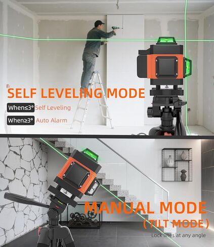 Lusweimi Laser Level with 72'' Tripod, 16-Line 4x360° Self Leveling Green Laser Level with Remote, 2 Batteries and Carry Bag for Construction, Floor Tiling and Home Renovation in Kuwait