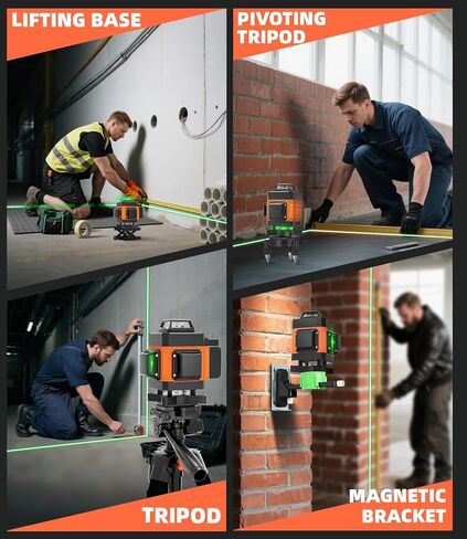 Lusweimi Laser Level with 72'' Tripod, 16-Line 4x360° Self Leveling Green Laser Level with Remote, 2 Batteries and Carry Bag for Construction, Floor Tiling and Home Renovation in Kuwait